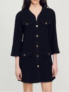 Sandro Black Button-Front Mini Dress